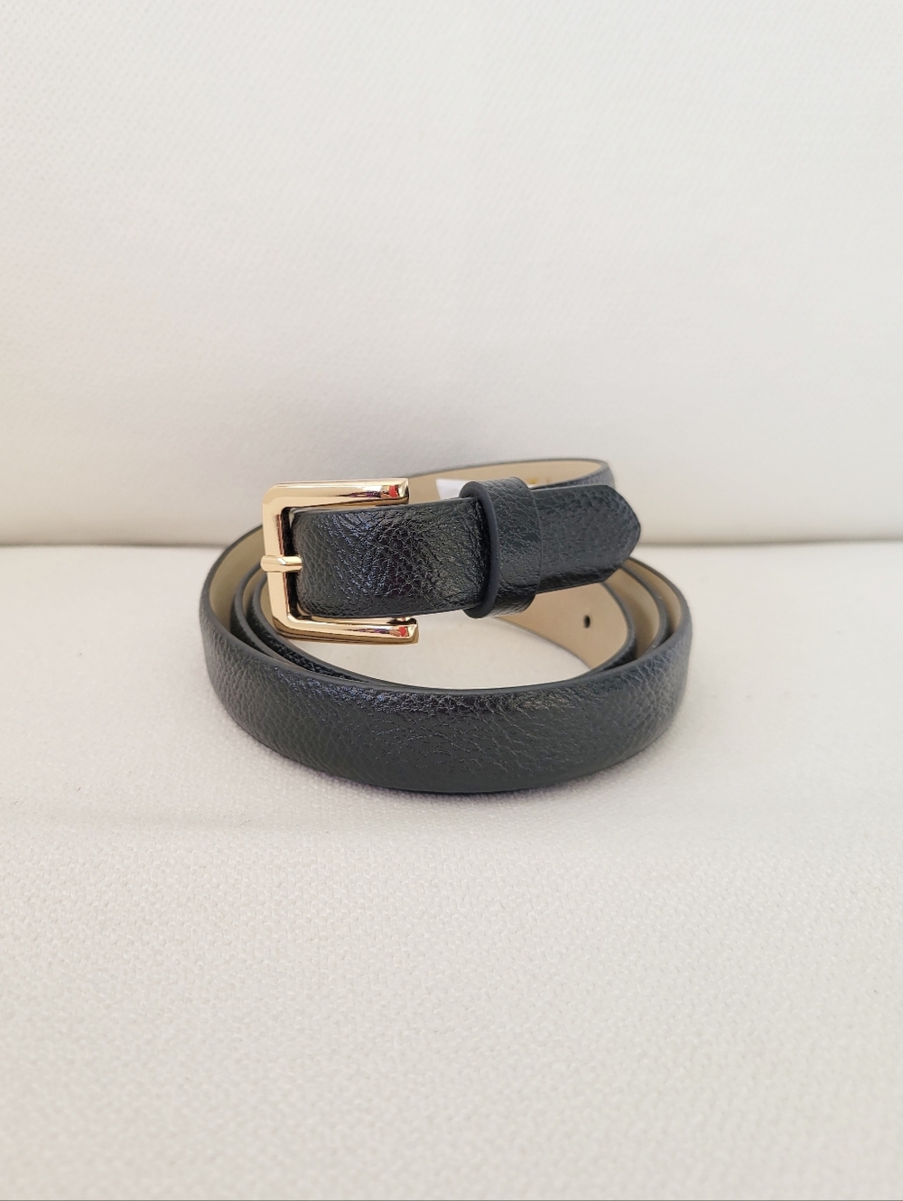 NWOT Haute Hippie Black Textured Vegan Leather Thin Wrap Gold Buckle Belt